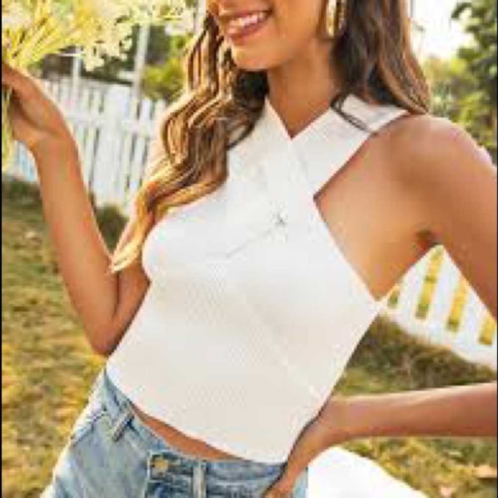 H&M Ribbed hollow out back tank top in White Small